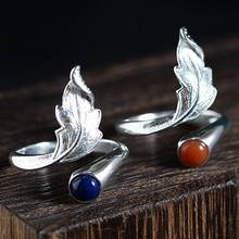 New solid S925 silver vintage craft 925 silver female ring lapis lazuli/agate Leaf woman ring adjustable 2024 - buy cheap