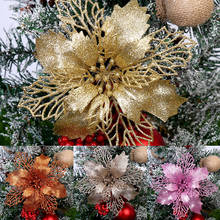 Рождество 2021 цветы с блестками для задний фон с веселой рождественской елкой Декор большие пластиковые искусственные цветы орнамент вечерние рождественские украшения 2024 - купить недорого