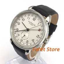 New PARNIS 42mm men watch GMT silver case arab mark date window leather strap mens top leisure automatic mechanical watch 2024 - buy cheap