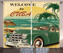 1950s Curtains Nostalgic Welcome to Cuba Artsy Print with Classic Car Beach Ocean and Palm Trees Living Room Bedroom Decor 2024 - buy cheap