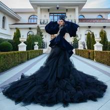 Vestidos de novia góticos negros, Sexy, con abertura, largos, formales, con cuentas, mangas anchas 2024 - compra barato