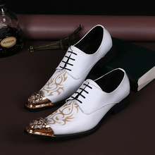 Christia Bella Fashion Print White Genuine Leather Men Oxford Shoes Pointed Toe Lace Up Party Dress Shoes Bridegroom Brogue Shoe 2024 - buy cheap