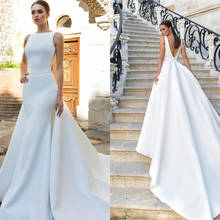 2020 to measure Elegant Vestido De Noiva Satin Mermaid Wedding Dresses Removable Overcoat Bridal Dress Vintage 2024 - buy cheap