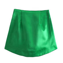 TRAF Summer Women Skirt 2021 Green Satin Short Skirts With High Waist Elegant Mini Woman Skirts Fashion Slim Vintage Skirt 2024 - buy cheap