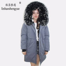 linhaoshengyue New style mink fur lining clothes women  85cm long  with With fox or Raccoon  collar  parka 2024 - buy cheap