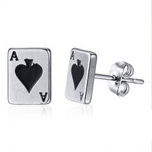 KOtik New Lucky 316L Stainless Steel Spades A Poker Stud Earrings for Women Men Wholesale 2024 - buy cheap