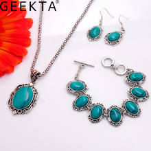 Free shipping Blue Stone Silver Color Women's Jewelry Sets Pendant Necklace Drop Earrings Bracelet Sets Wedding Jewelry sets 2024 - buy cheap