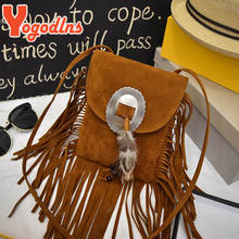 Yogodlns Vintage PU Leather Shoulder Bag Women Matte Tassel Crossbody Bag Fashion Feather Messenger Soulder Bag Envelope Purse 2024 - buy cheap