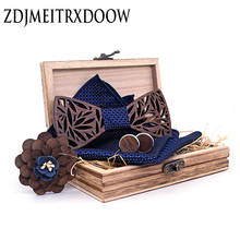 2020 Navy Blue Hollow Carved Wooden Bowtie Pocket Square Set Navy Floral Wood Bow Ties For Men Wedding Box Fashion Novelty T201 2024 - buy cheap
