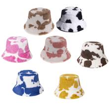 Women Winter Warm Thicken Fluffy Plush Bucket Hat Vintage Milk Cow Printed Wide Brim Sunscreen Packable Panama Fisherman Cap 2024 - buy cheap