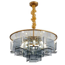 Lustre redondo de cristal, luminária com lâmpadas led douradas para iluminação de interiores, sala de estar e quarto 2024 - compre barato