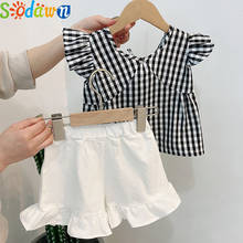 Sodawn Baby Girl Clothes Summer Children Clothing Flying Sleeveless Tops+White Shorts 2Pcs Plaid 2020 New Kids Clothing For Girl 2024 - buy cheap