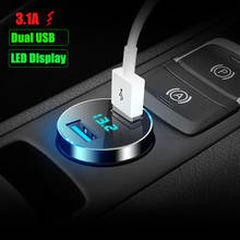 Carregador veicular com dupla entrada usb 3.1a para carro, carregador universal com visor led, compatível com xiaomi, samsung s8, iphone 6, 6s, 7, 8, 9, x, 11 plus 2024 - compre barato