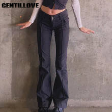Брюки Gentillove Женские однотонные с карманами, винтажные эстетичные штаны в стиле Харадзюку, уличная одежда в готическом стиле, повседневные расклешенные штаны с низкой талией, Y2K 2024 - купить недорого