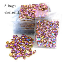 New arrival Wholesale 5 bags mixed shape sew on glass crystal Water red AB rhinestones gold base for clothing/dress 2024 - buy cheap