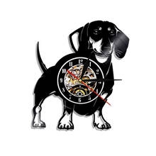 Wirehaired perro vinilo registro Reloj de pared salchicha perro Animal de la pared reloj mascota Pug perro pared arte amantes de los perros, regalo 2024 - compra barato