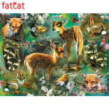 FATCAT 5D DIY Алмазная картина лесные твари полностью квадратные круглые дрели мозаика Алмазная вышивка лиса олень животные Декор AE2019 2024 - купить недорого