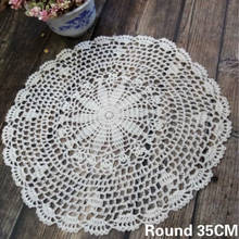 35cm redondo branco renda de algodão lindo crochê flores casamento jantar doily esteira de mesa de chá do café do natal decoração de almofada 2024 - compre barato