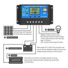 Автоматический контроллер заряда солнечной батареи, ШИМ-контроллеры с ЖК-дисплеем и двойным выходом USB, фотопанель, регулятор 30A/20A/10A, 12 В 24 В 2024 - купить недорого