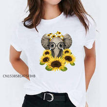 Женская футболка с принтом в виде слона, подсолнуха 2024 - купить недорого