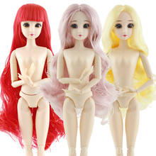 Кукла 30 см, 20 подвижных шарнирных кукол, пластиковая кукла с 3d глазами для девочек, игрушки, длинный парик, женское тело без одежды, модный Рождественский подарок 2024 - купить недорого
