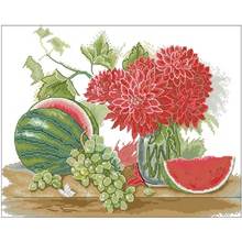 Watermelon grapes with vase counted 11CT 14CT 18CT Cross Stitch Set DIY Cross-stitch Kits Embroidery Needlework Home Decor 2024 - buy cheap