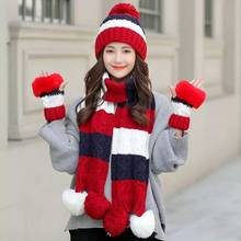 2020 Winter Women Hats Scarf Gloves 3pcs set For Girls Thick Cotton Winter Women Accessories Hats Set Female Beanie Scarf Gloves 2024 - buy cheap