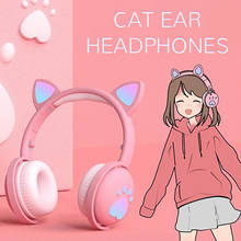 Wireless Headphones Cute Cat Ear Paw Girls Gift Kids LED Glowing Bluetooth Earphone HIFI Stereo Bass Earbuds Handsfree Headset 2024 - buy cheap