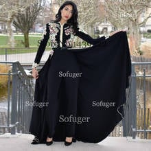 Black Satin Evening Dresses Moroccan Kaftan Summer Appliques Foarmal Arabic Muslim Prom Special Occasion Robe De Soiree 2024 - buy cheap