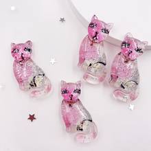 6PCS Kawaii Resin Glitter Colorful 3D Pink Cat's Flatback Rhinestone Applique Ornament Home Figurines Craft DIY Scrapbook SG475 2024 - buy cheap