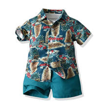 Одежда для мальчиков; Футболка + рубашка с цветочным принтом + шорты; 3 шт./компл.; Праздничное платье для маленьких мальчиков; Модная детская одежда; Пляжная одежда из хлопка; Гавайи 2024 - купить недорого