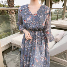 Women Dress Summer 2022 Flare Short Sleeve Print Chiffon Dress Vintage Midi Long Dresses Sweet V-neck Causal Vestidos 10451 2024 - buy cheap