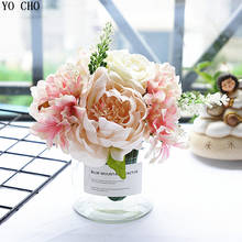 YO CHO-ramo de flores artificiales, rosa de seda, peonía violeta, ramo de damas de honor, hermanas, boda, decoración de fiesta en casa 2024 - compra barato