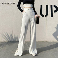 JuneLove New Spring Korean Fashion Split Pants Vintage High Waist Casual OL Streetwear Long Trousers Casual Street Lady Pants 2024 - buy cheap