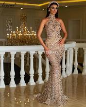 Plus Size Dubai Sparkly Evening Dresses Long Sequins High Neck Prom Dresses Women Party Night Luxury Celebrity Dresses Vestidos 2024 - buy cheap