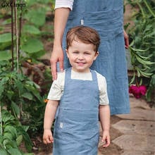 Kids 100% Linen Apron Kitchen Baking Uniform With Pocket Boys Girls Apron Kitchen Child Painting Craft Anti Fouling Apron  2024 - buy cheap
