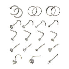 21Pcs/set Stainless Steel Nose Hoop Ring Set Bone Bar Pin Cartilage Piercing Studs Crystal Body Jewelry 2024 - buy cheap