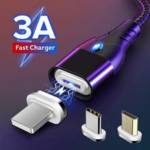 Cable magnético de teléfono de carga rápida 3,0, Micro USB tipo C, Cable de datos de carga rápida para iPhone 11 XS Max, 3A 2024 - compra barato