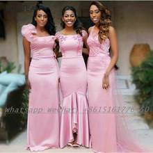 Vestidos de sereia em cetim rosa feminino, sem mangas, vestido de dama-de-honra africano, tamanho grande, para casamento, 2021 2024 - compre barato