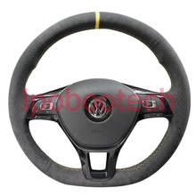 DIY Black Suede Leather Steering Wheel Yellow Stitch Wrap Cover Fit For VolksWagen Golf 7 Mk7 / New Polo / Jetta / Passat B8 2024 - buy cheap