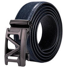 Hi-Tie Cowskin Brand Designer M buckle Blue Leather Fashion Belts for Men Cowboy Jeans Belt Strap Automatic Metal Buckles 2024 - buy cheap