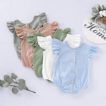 2021 0-24M Sweet Infant Baby Girl Romper 5 Colors Solid Fly Sleeve Single Breasted Cotton Clothes Playsuit Summer One Piece 2024 - buy cheap