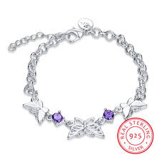 LEKANI Purple Crystal Butterfly Bracelet & Bangle For Women 925 Sterling Silver Fine Jewelry for Girls Pulseira feminina 2024 - buy cheap