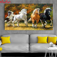 sale 5D full Round diamond painting animals four Horse square embroidery cross stitch Home Decor diamond landscape mosaic gift 2024 - buy cheap