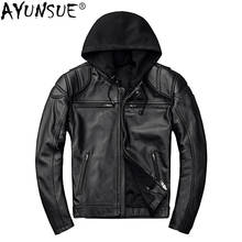 AYUNSUE Genuine Leather Jacket Men Hooded Spring Autumn Motorcycle Real Cow Leather Coat Plus Size Cowhide Jackets KJ2907 2024 - buy cheap