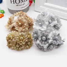 6pcs Golden Silver Glitter Artificial silk flower bouquet for Wedding Decoration Scrapbook DIY handcarft Fake flowers 2024 - buy cheap