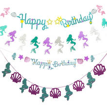 Cartel de Feliz Cumpleaños de sirena, decoración de fiesta de sirena pequeña, suministros de fiesta de cumpleaños para niños y niñas, guirnalda colgante, banderines 2024 - compra barato