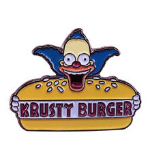 Krusty the clown Enamel Pin Eating Burgers Brooch cynical, burnt-out, addiction-riddled smoking Cartoon Character Jewelry 2024 - buy cheap