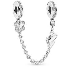 Abalorio de plata esterlina 925 auténtica, cadena de seguridad de dos mariposas decorativas, compatible con pulsera y collar de moda, joyería 2024 - compra barato