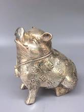 Collection Chinese Tibet Silver Carved Zodiac Animal Statue Pig Fortune Pig Copper Pig Fat Pig Wealth Decoration Crafts 2024 - buy cheap